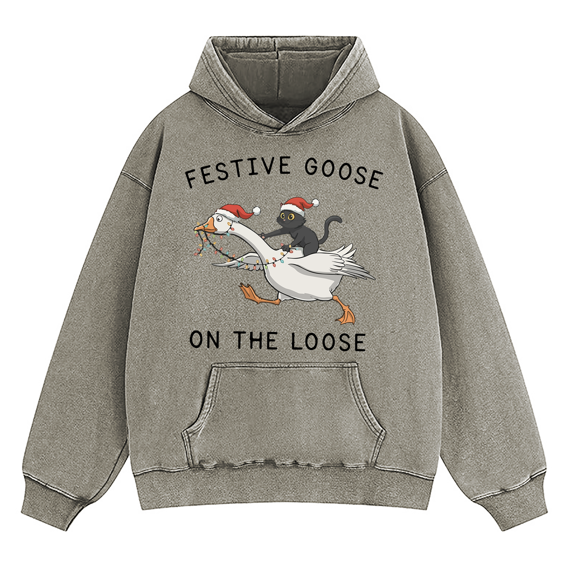 Festive Goose On The Loose Washed Hoodie