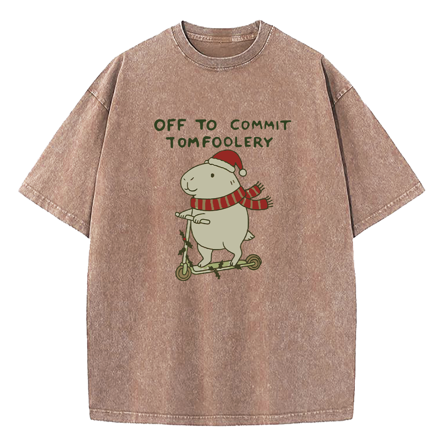 Capybara Off To Commit Tomfoolery Christmas Washed T-Shirt