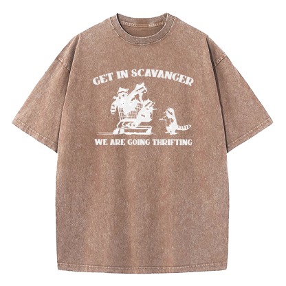 Get In Scavenger We're Going Thrifting Raccoon Washed T-Shirt