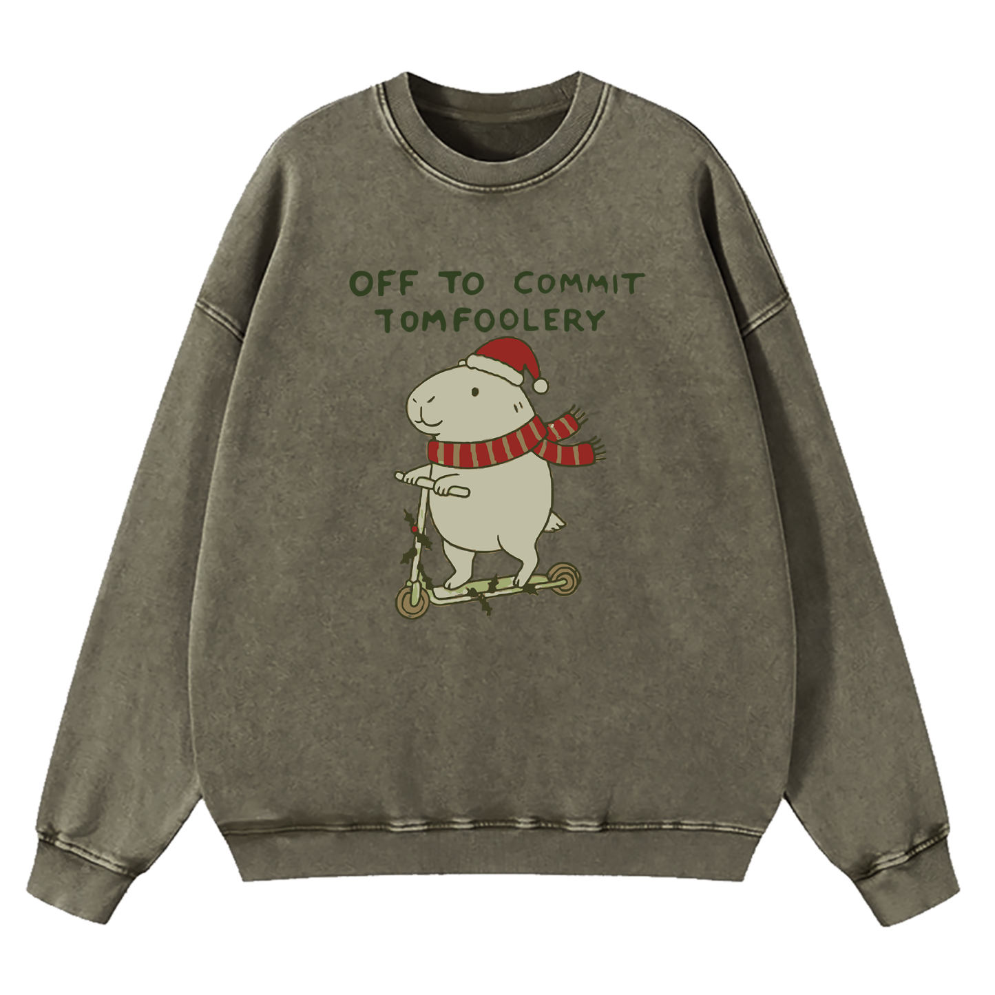 Capybara Off To Commit Tomfoolery Christmas Washed Sweatshirt