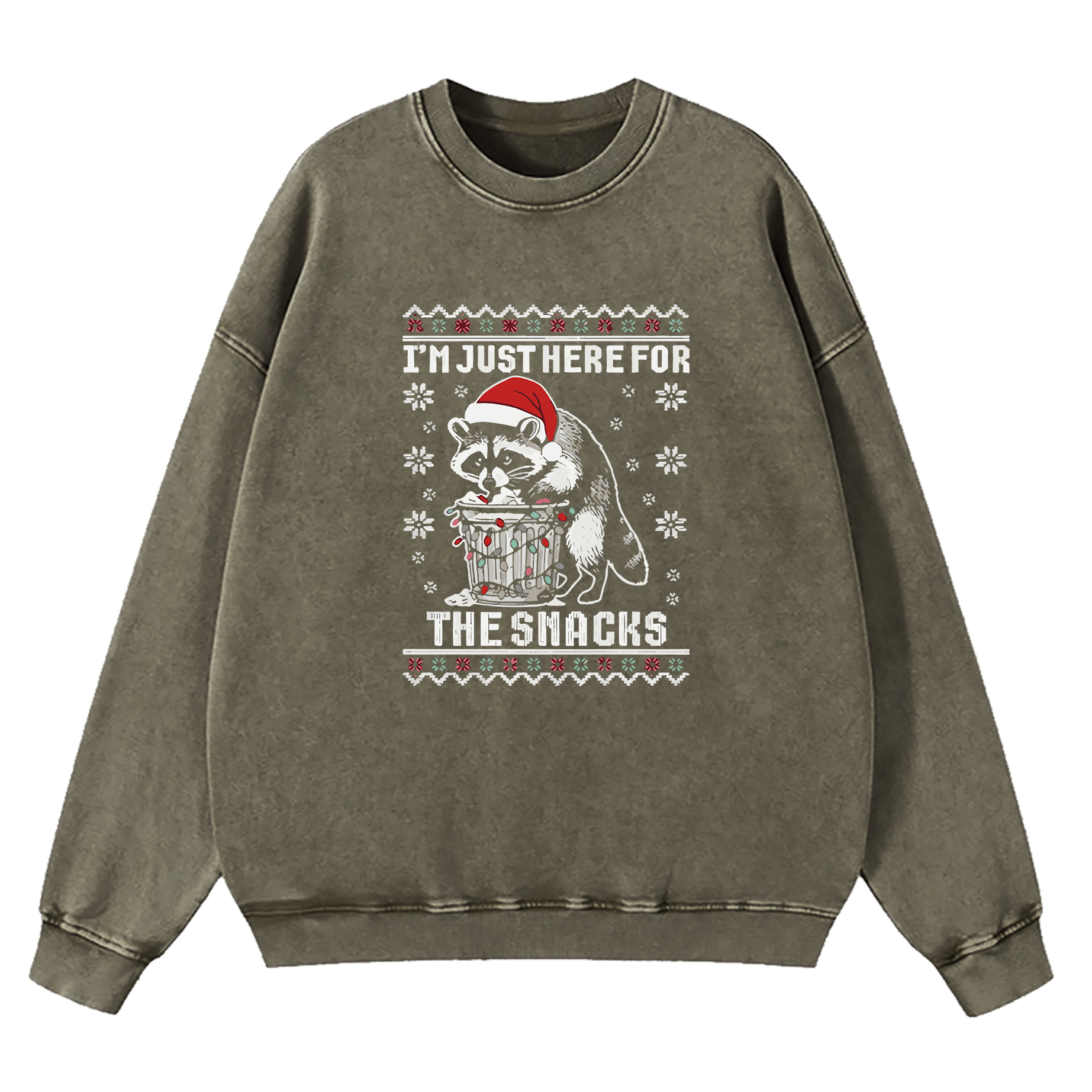 Raccoon Christmas I Just Here For The Snacks Washed Sweatshirt