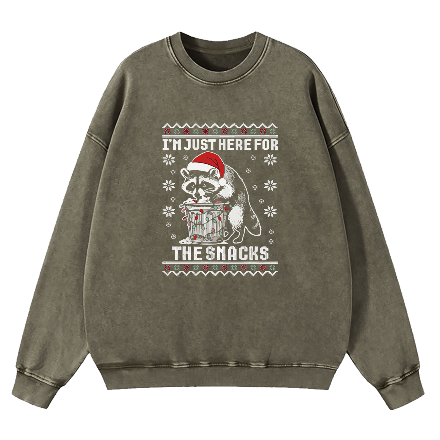 Raccoon Christmas I Just Here For The Snacks Washed Sweatshirt