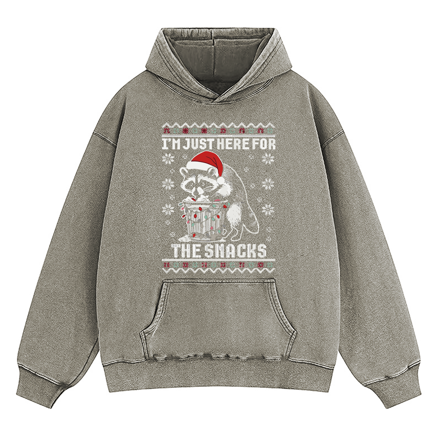 Raccoon Christmas I Just Here For The Snacks Washed Hoodie