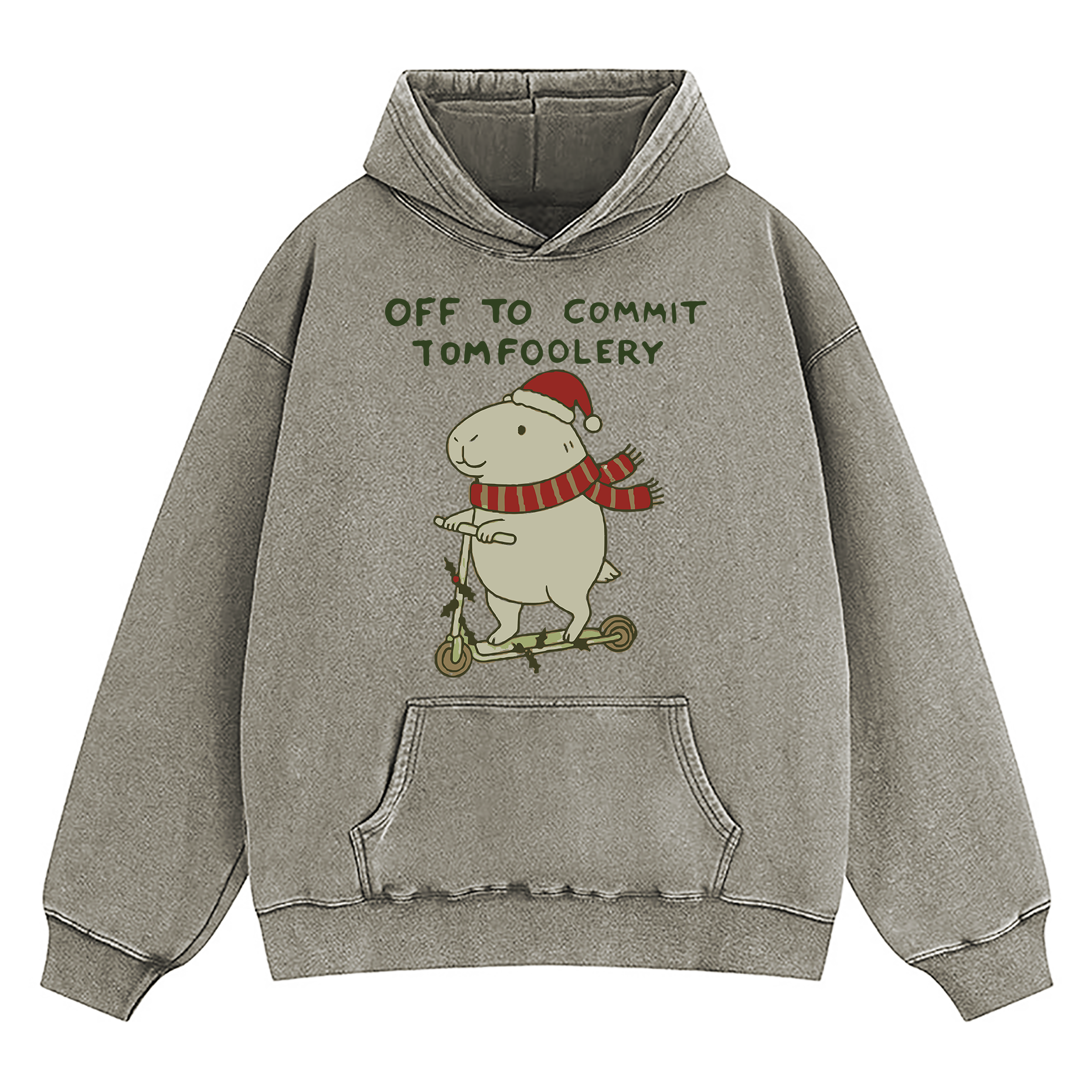 Capybara Off To Commit Tomfoolery Christmas Washed Hoodie