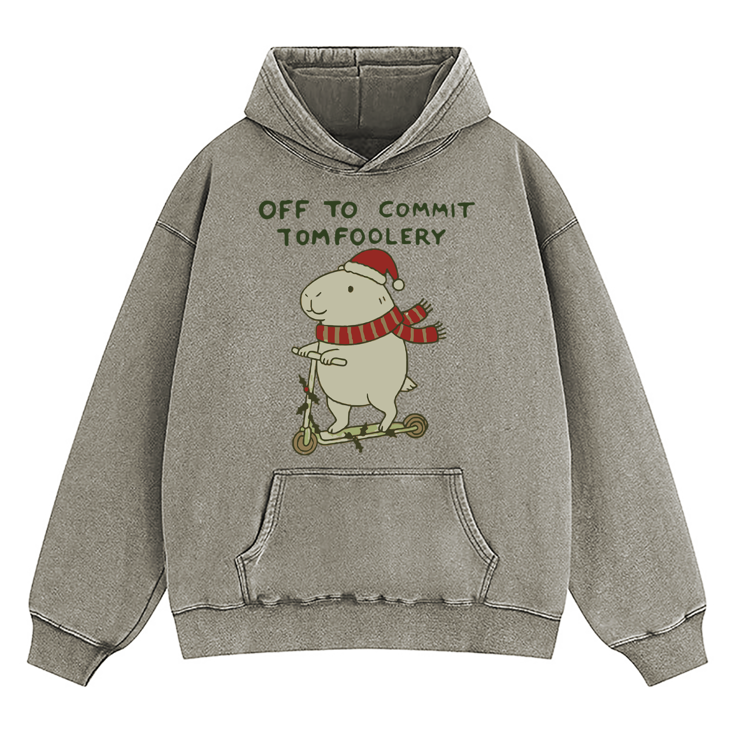 Capybara Off To Commit Tomfoolery Christmas Washed Hoodie