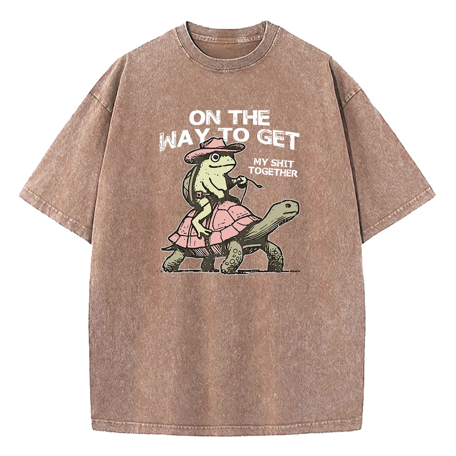 Turtle Frog On My Way To Get My Shit Together  Washed T-Shirt