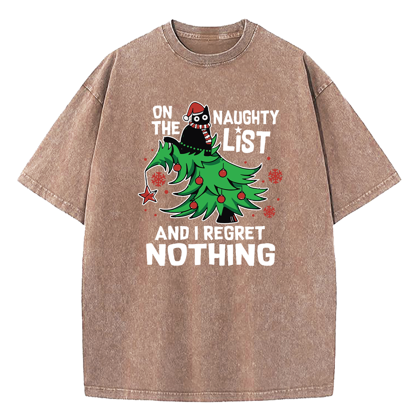 On The Naughty List I Regret Nothing Washed T-Shirt