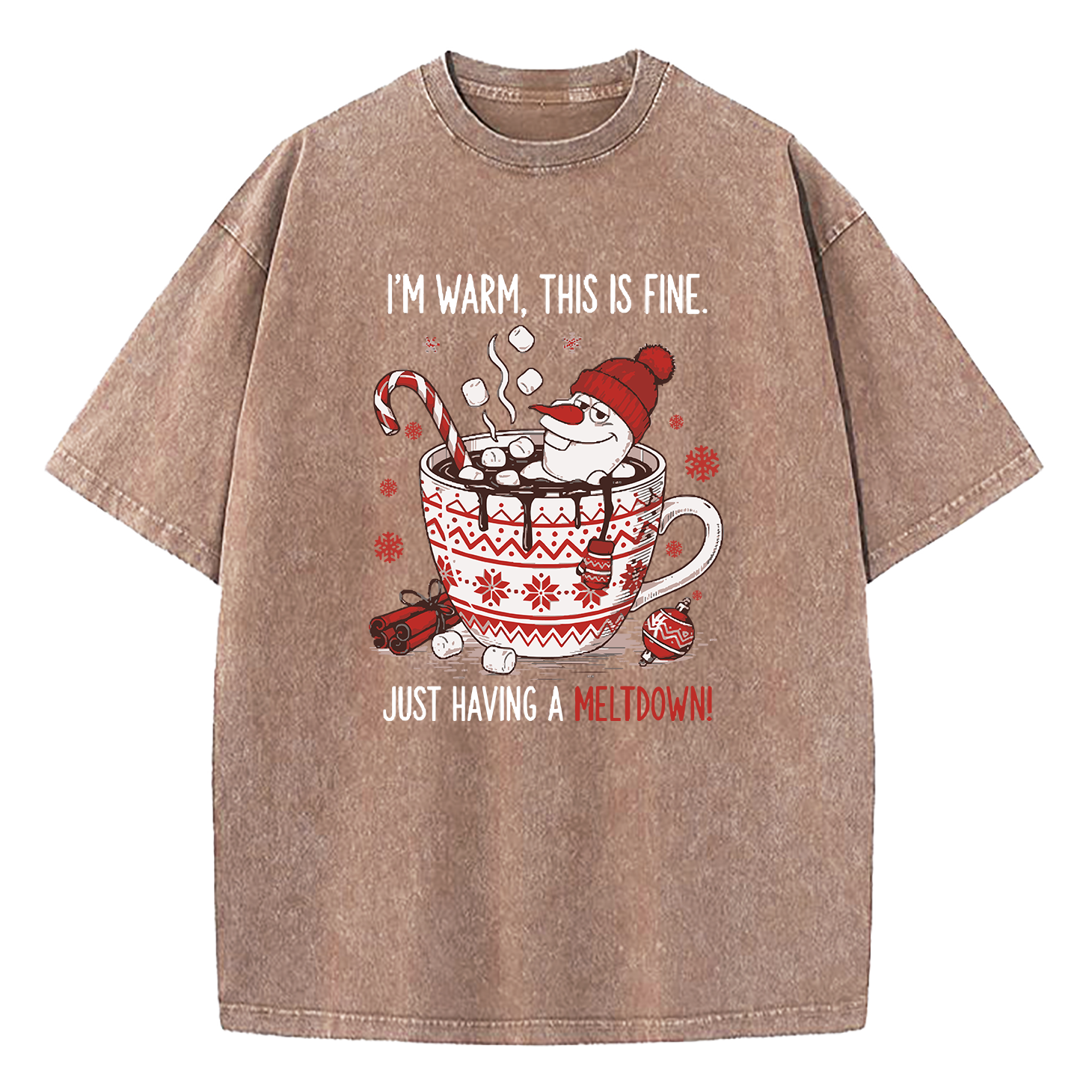 Olaf Snowman I’m Warm This Is Fine Just Having A Meltdown Washed T-Shirt