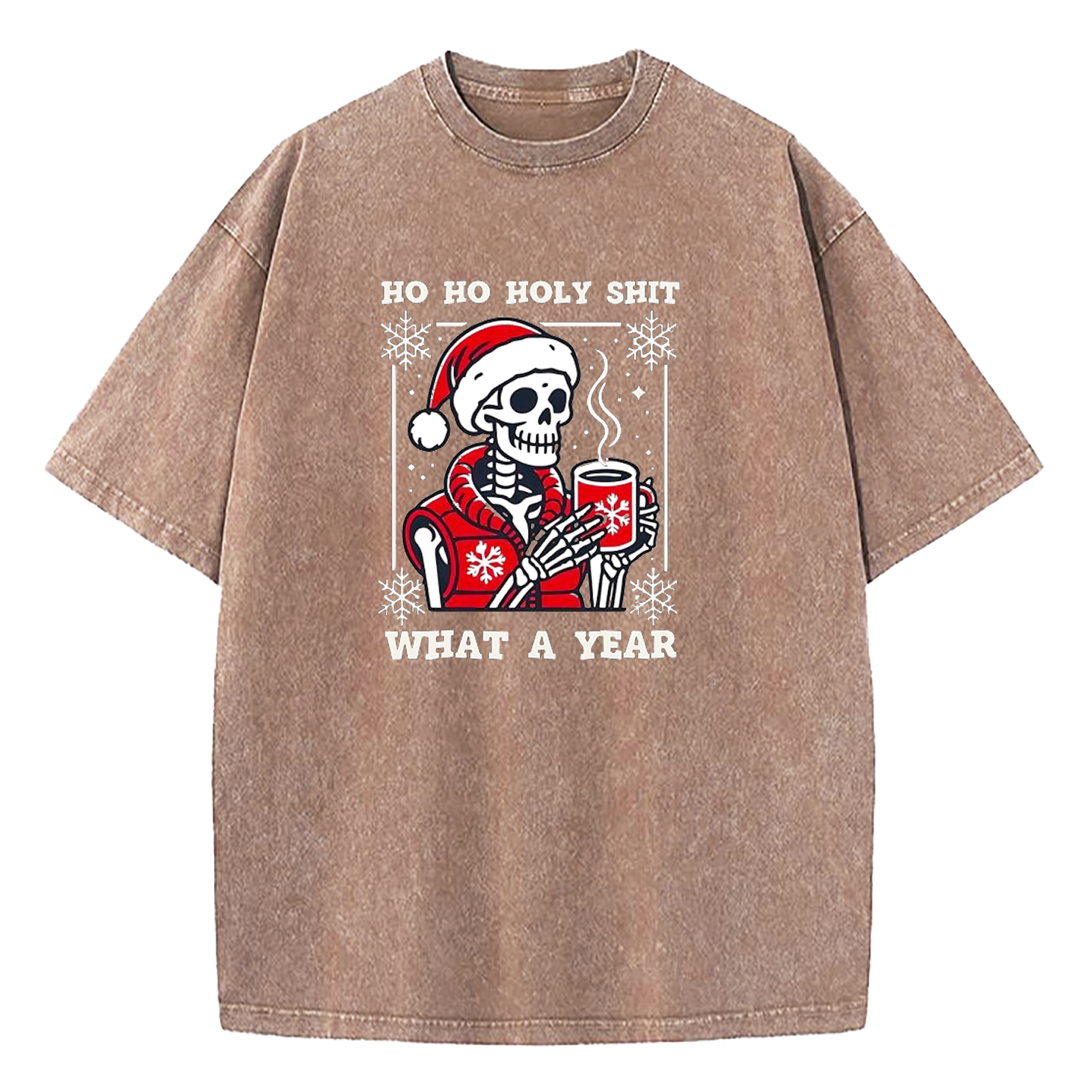 SKleton Ho Ho Holy Shit What a Year Christmas Washed T-Shirt