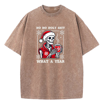 SKleton Ho Ho Holy Shit What a Year Christmas Washed T-Shirt