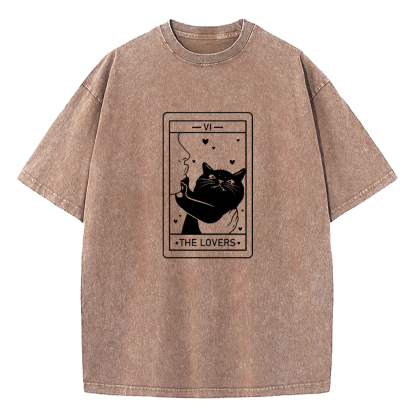 The Lovers Cat Tarot Washed T-Shirt