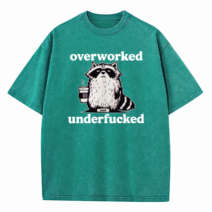 Raccoon Overworked Underfucked Washed T-Shirt