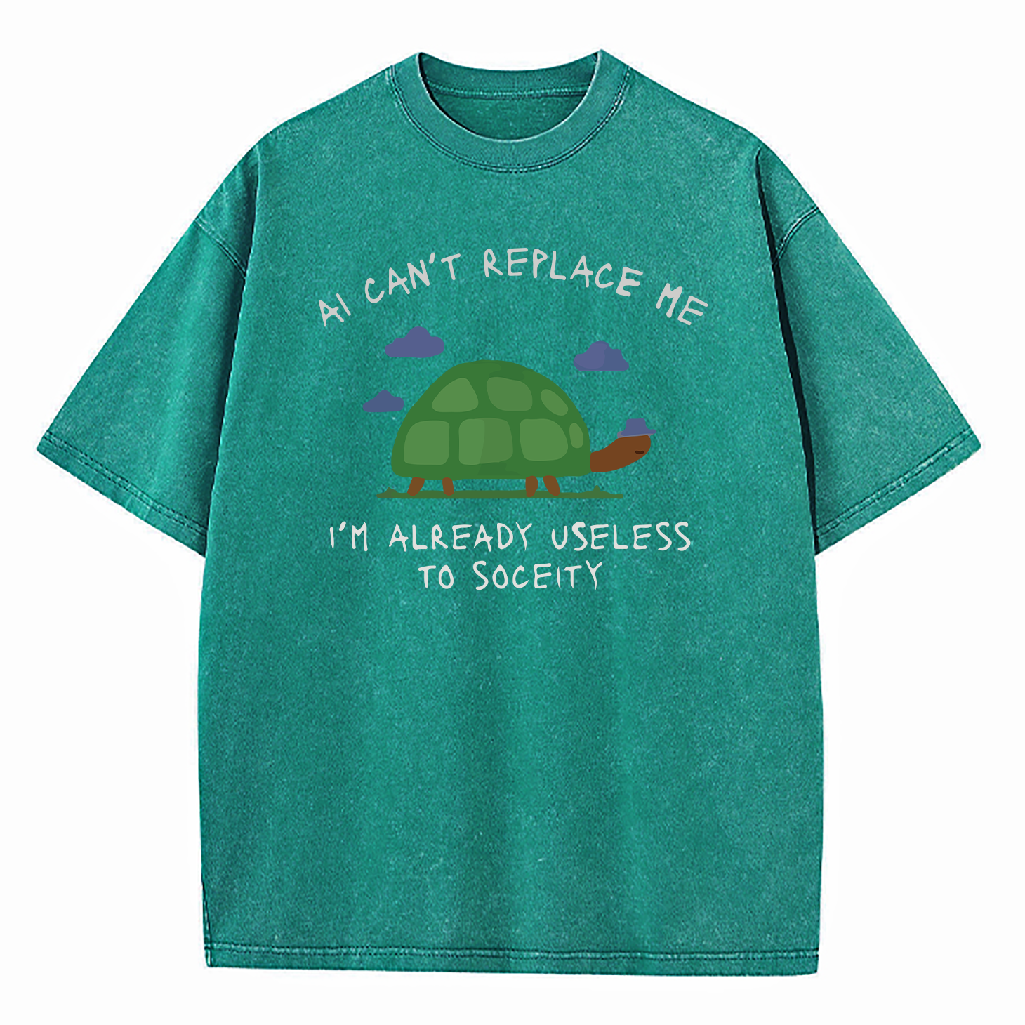 AI Can't Replace Me I'm Already Useless to Society Turtle Washed T-Shirt