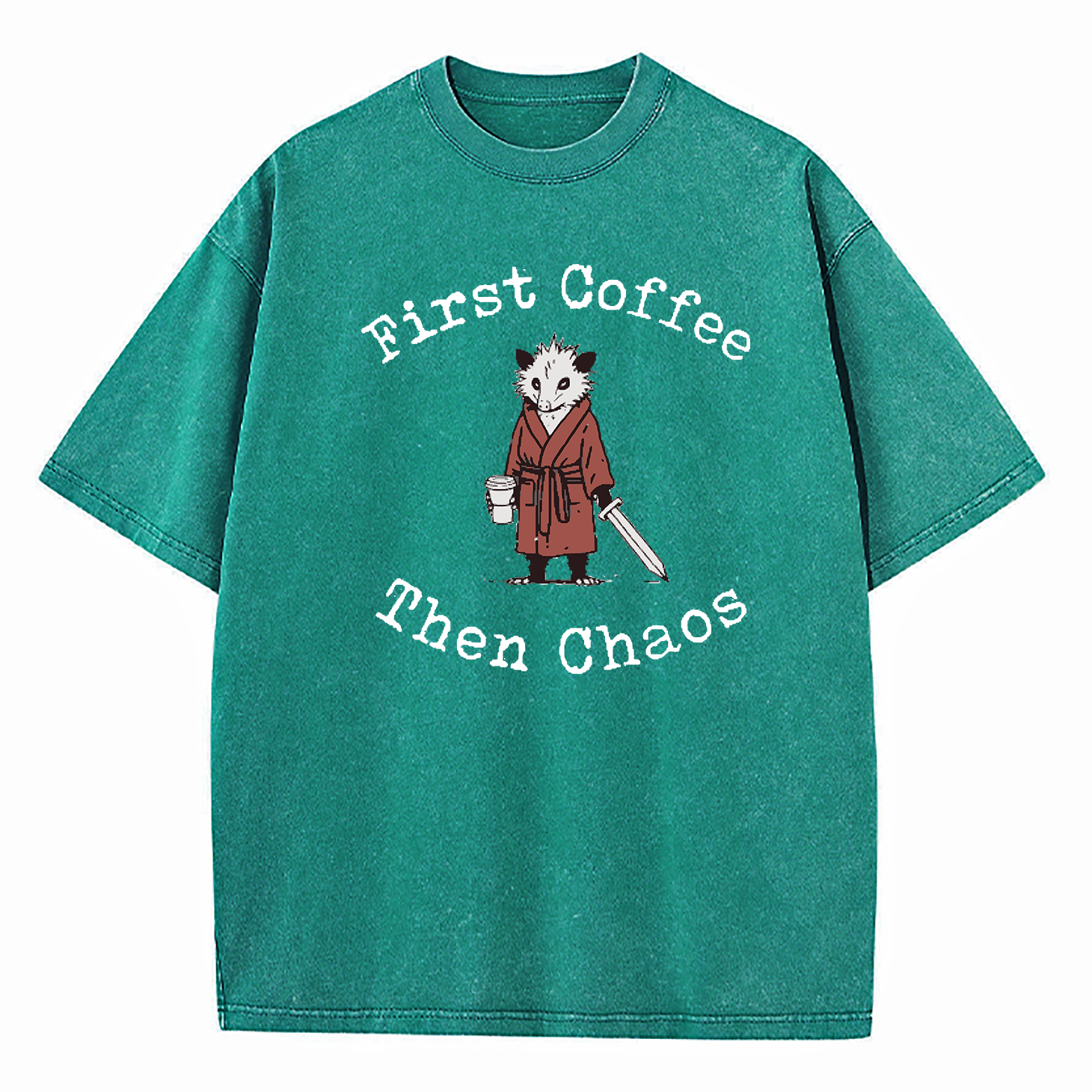 Opossum First Coffee Then Chaos Washed T-Shirt