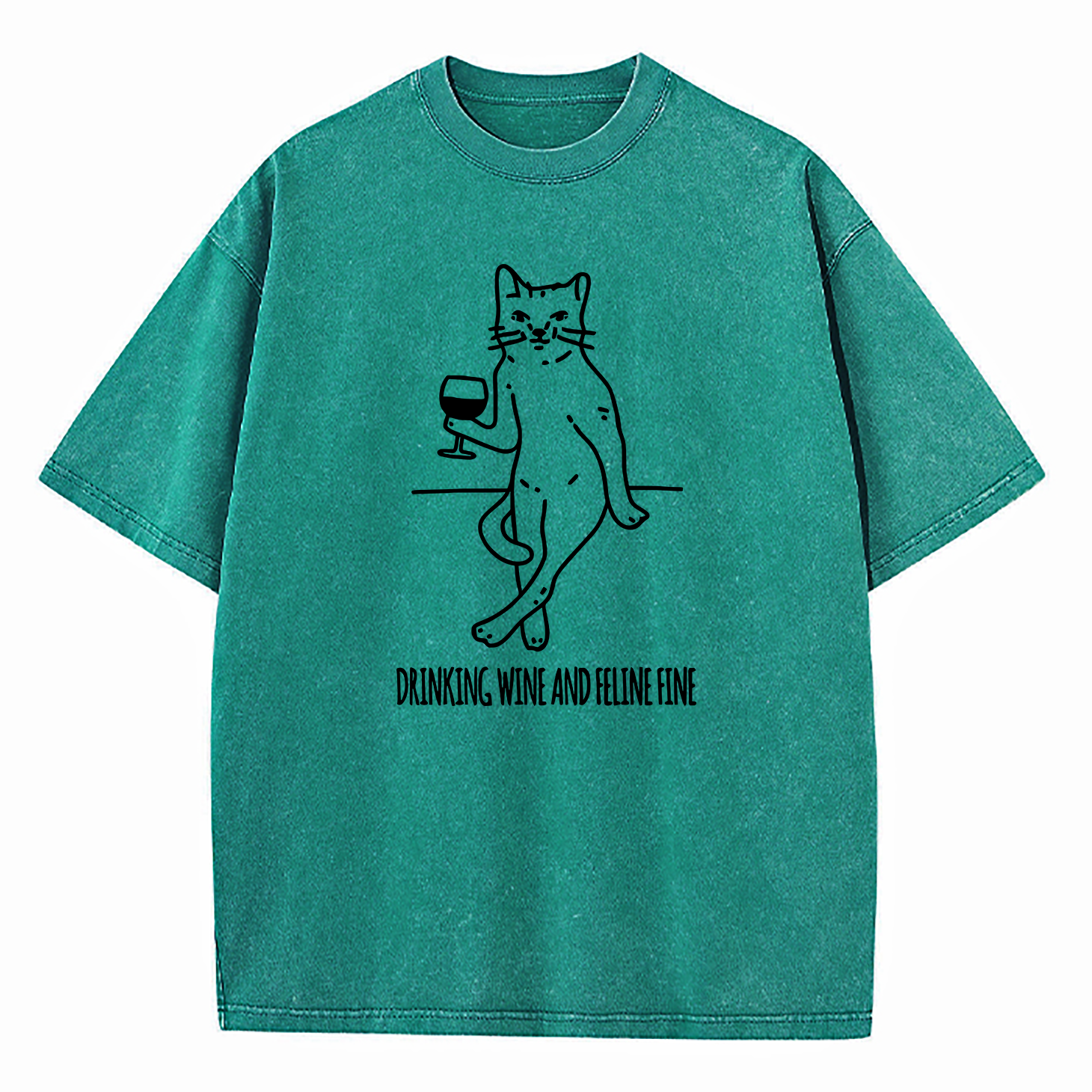Drinking Wine And Feline Fine Washed T-Shirt