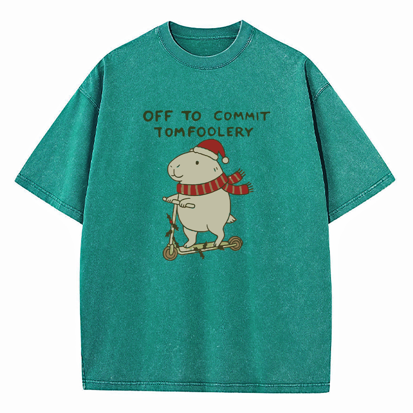 Capybara Off To Commit Tomfoolery Christmas Washed T-Shirt