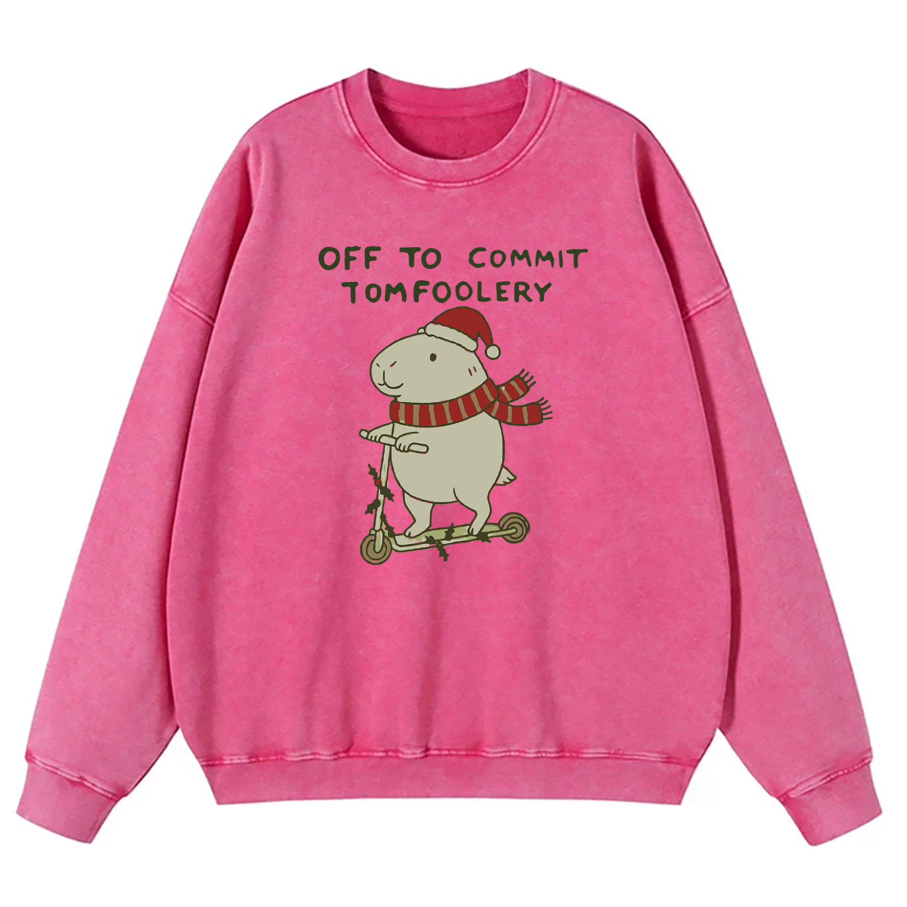 Capybara Off To Commit Tomfoolery Christmas Washed Sweatshirt