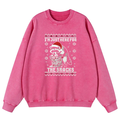 Raccoon Christmas I Just Here For The Snacks Washed Sweatshirt