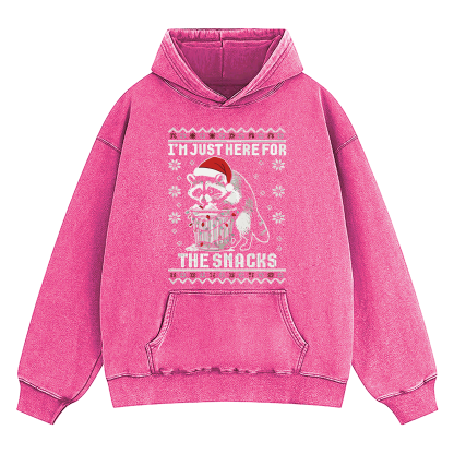 Raccoon Christmas I Just Here For The Snacks Washed Hoodie