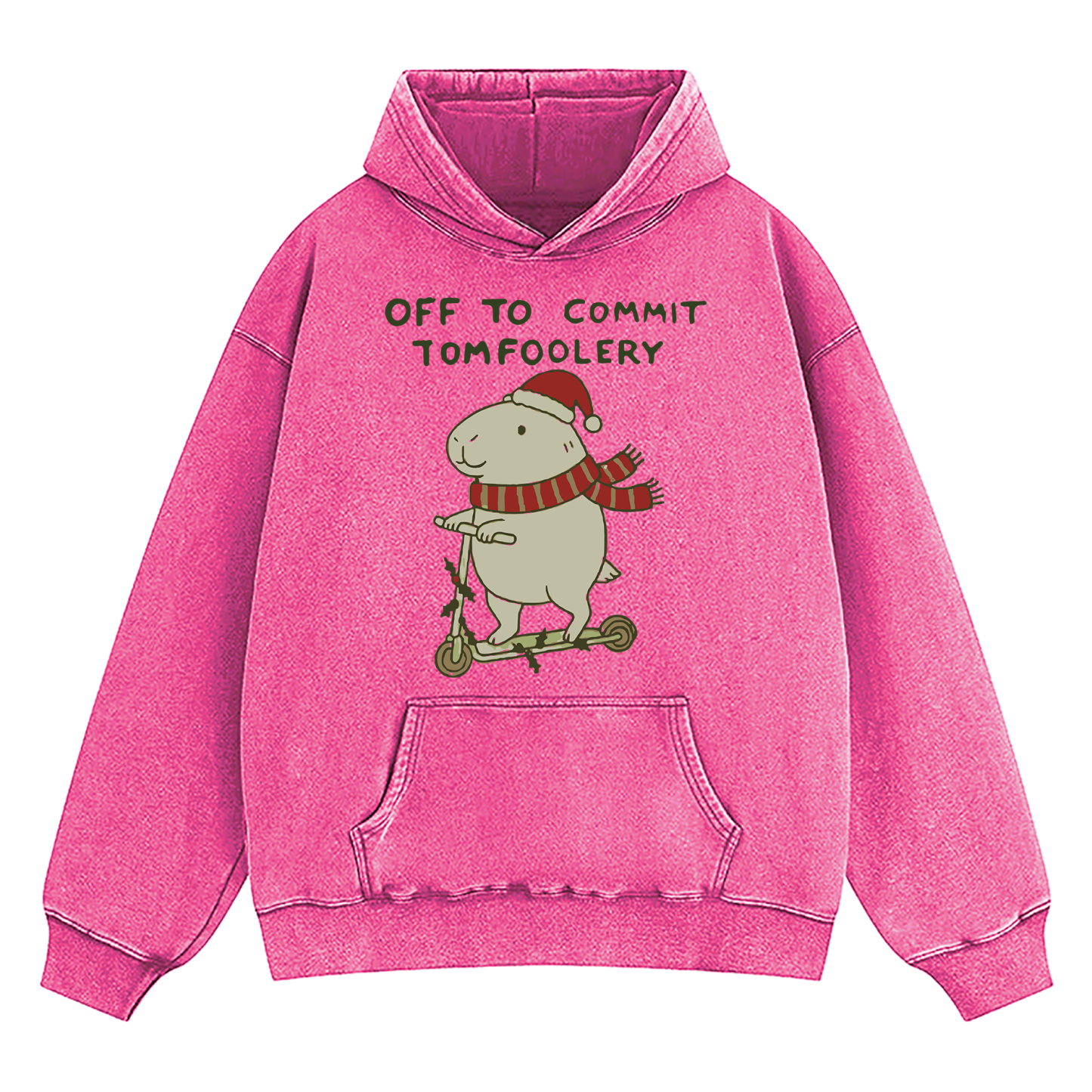 Capybara Off To Commit Tomfoolery Christmas Washed Hoodie