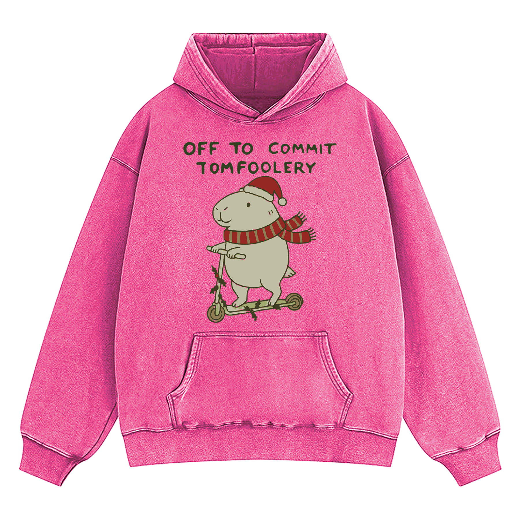 Capybara Off To Commit Tomfoolery Christmas Washed Hoodie