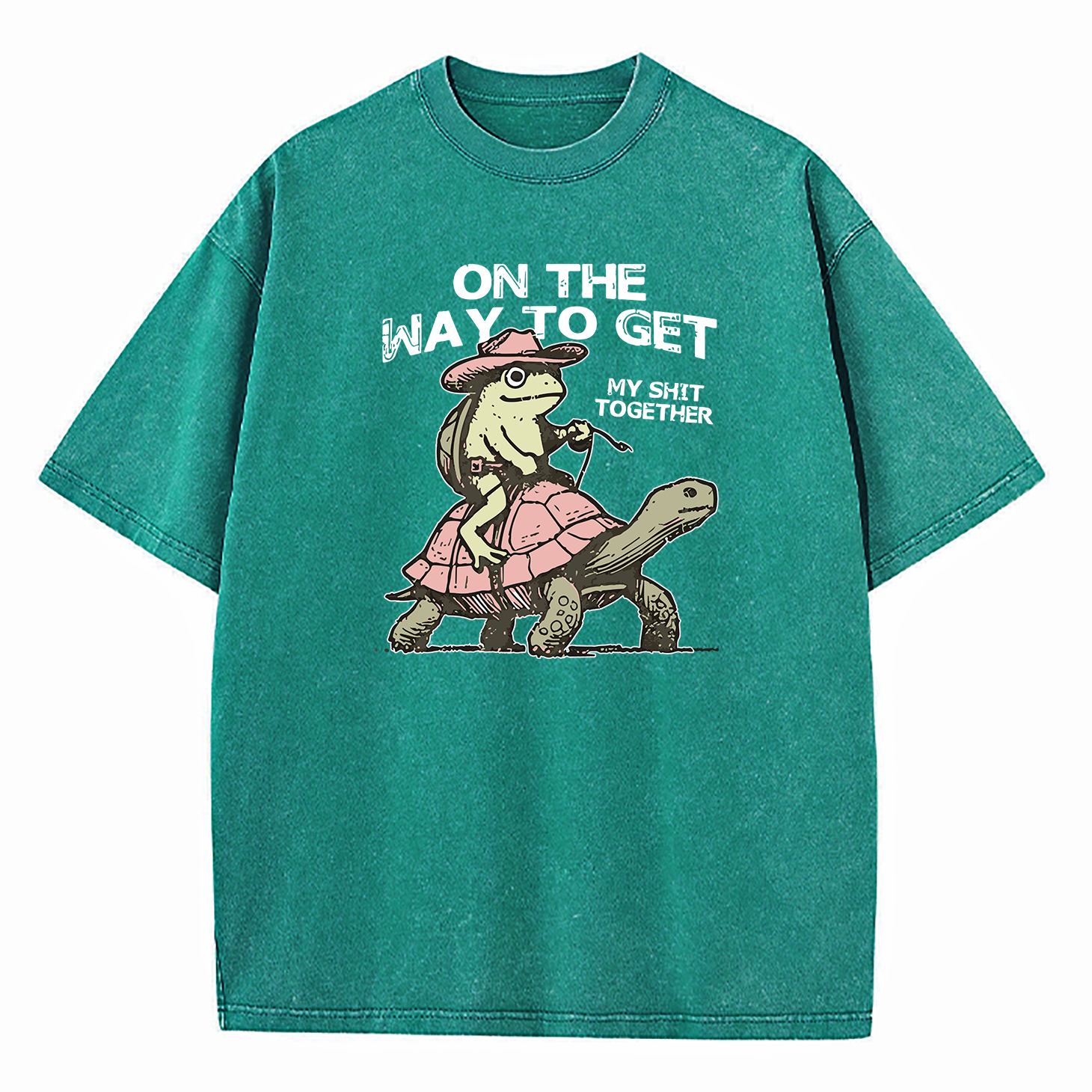 Turtle Frog On My Way To Get My Shit Together  Washed T-Shirt