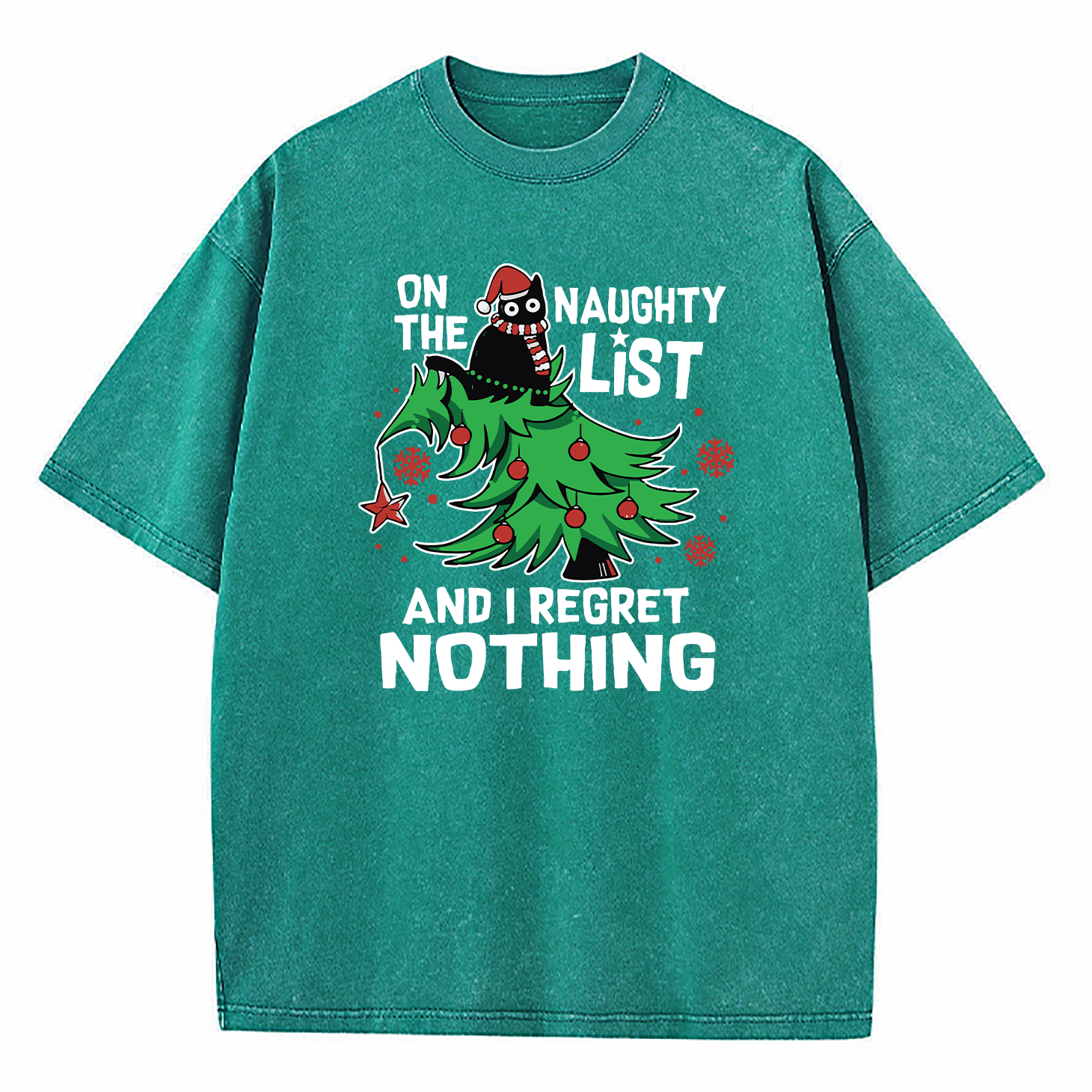 On The Naughty List I Regret Nothing Washed T-Shirt