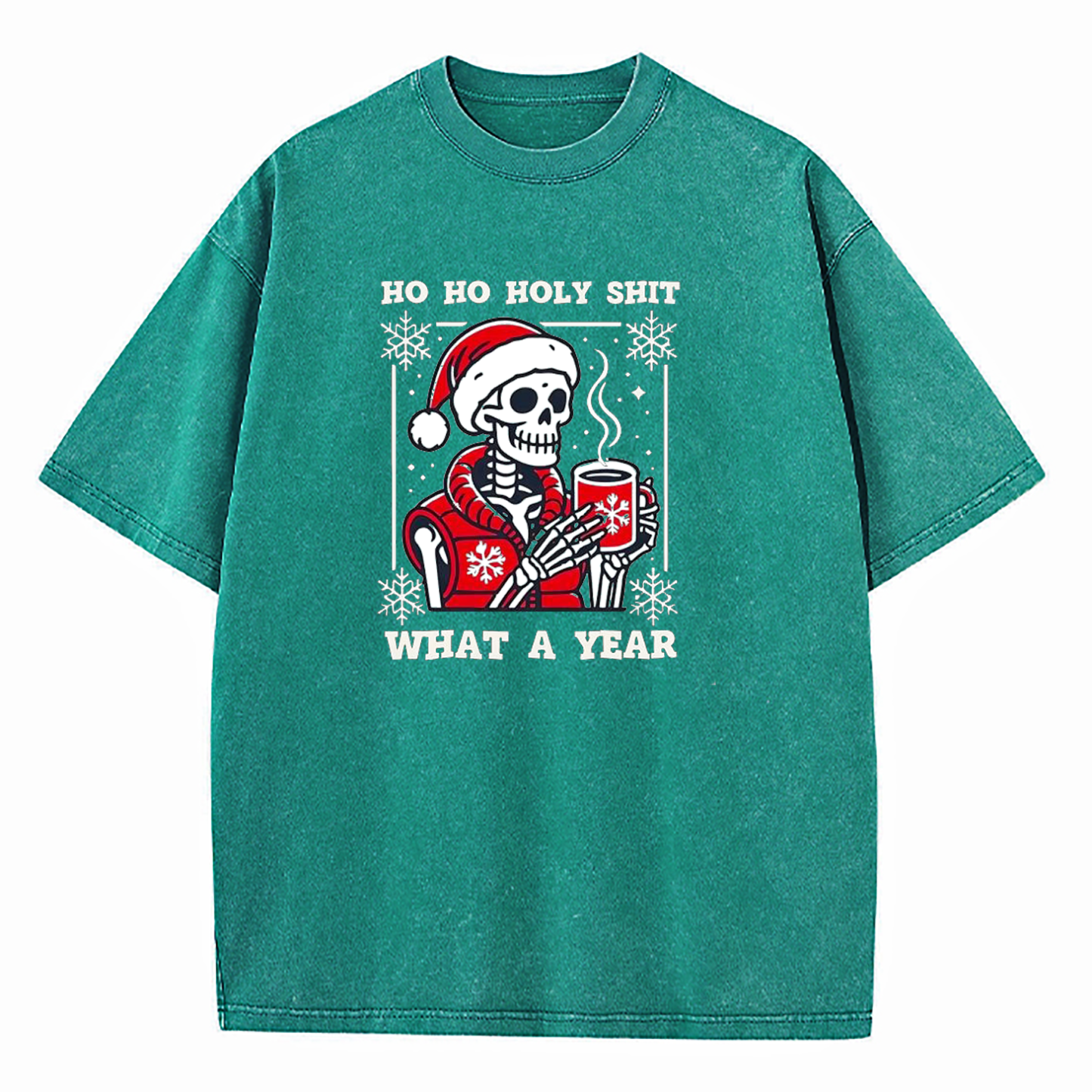 SKleton Ho Ho Holy Shit What a Year Christmas Washed T-Shirt