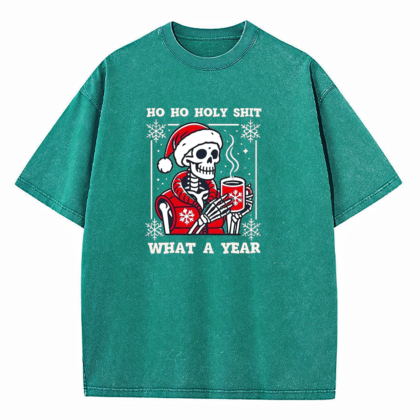 SKleton Ho Ho Holy Shit What a Year Christmas Washed T-Shirt
