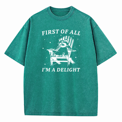 First Of All I'm A Delight Raccoon Washed T-Shirt