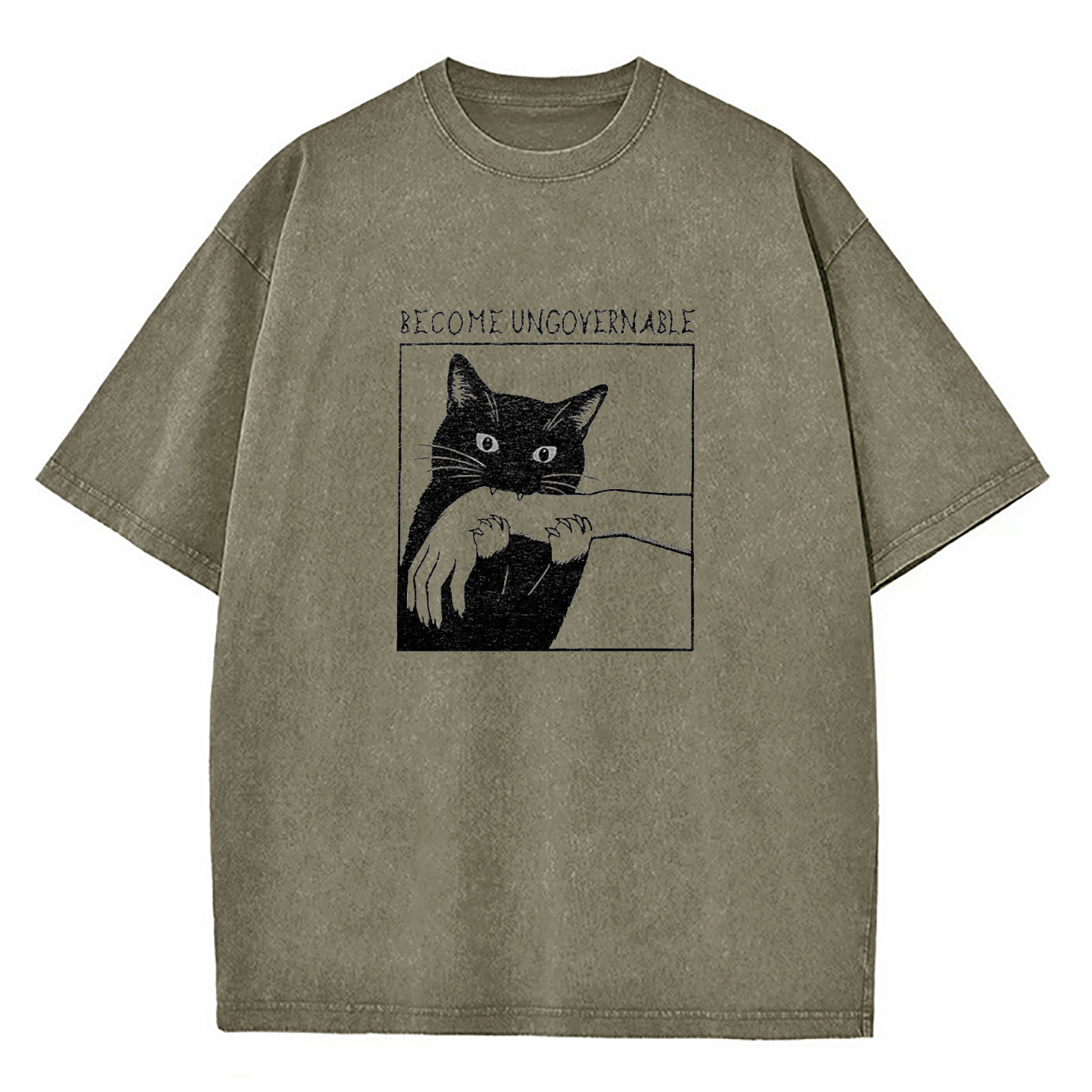 Black Cat Biting Hand Become Ungovernable Washed T-Shirt