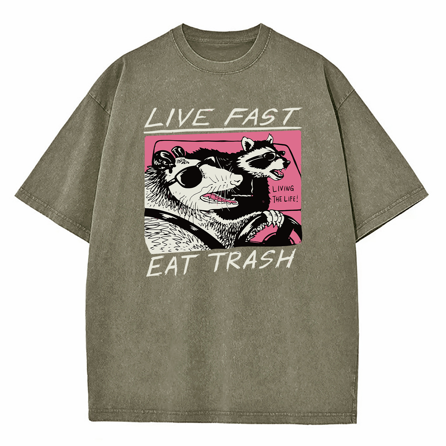 Live Fast! Eat Trash Raccoon Possum Animal Washed T-Shirt