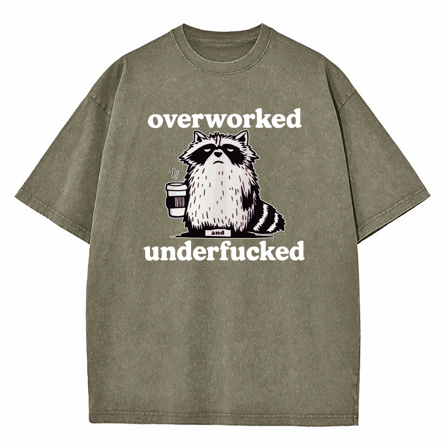 Raccoon Overworked Underfucked Washed T-Shirt