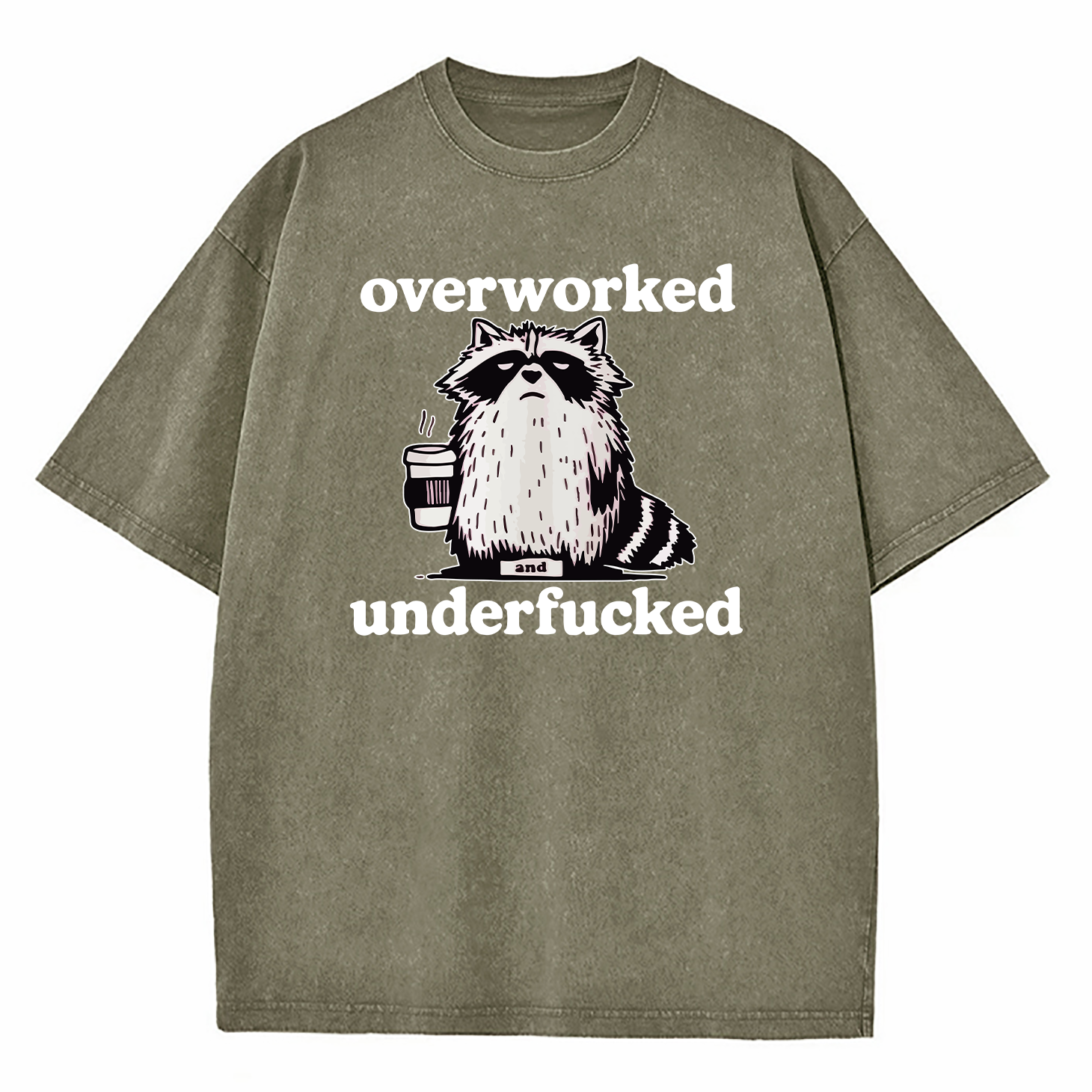 Raccoon Overworked Underfucked Washed T-Shirt