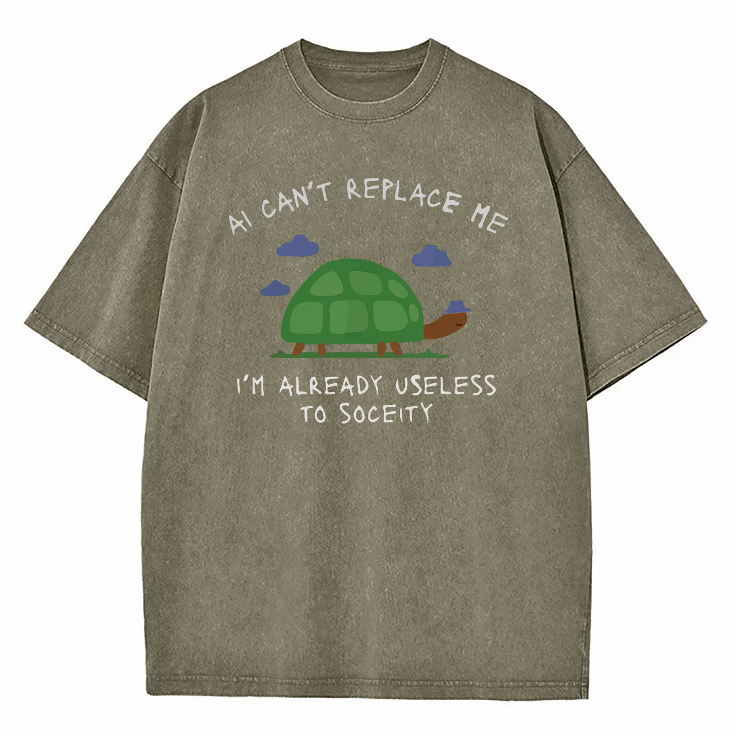 AI Can't Replace Me I'm Already Useless to Society Turtle Washed T-Shirt