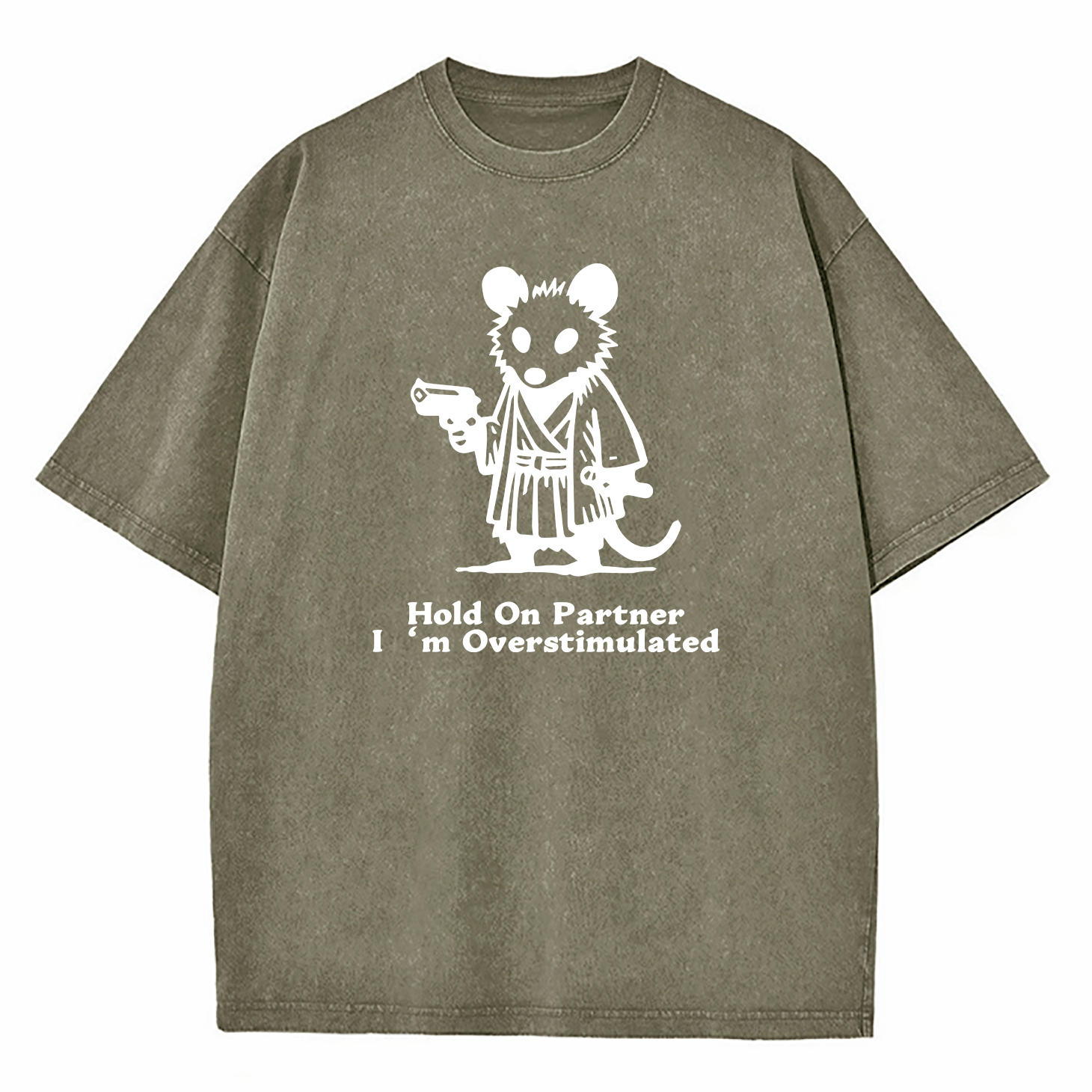 Possum Samurai Hold On Partner I’m Overstimulated Washed T-Shirt