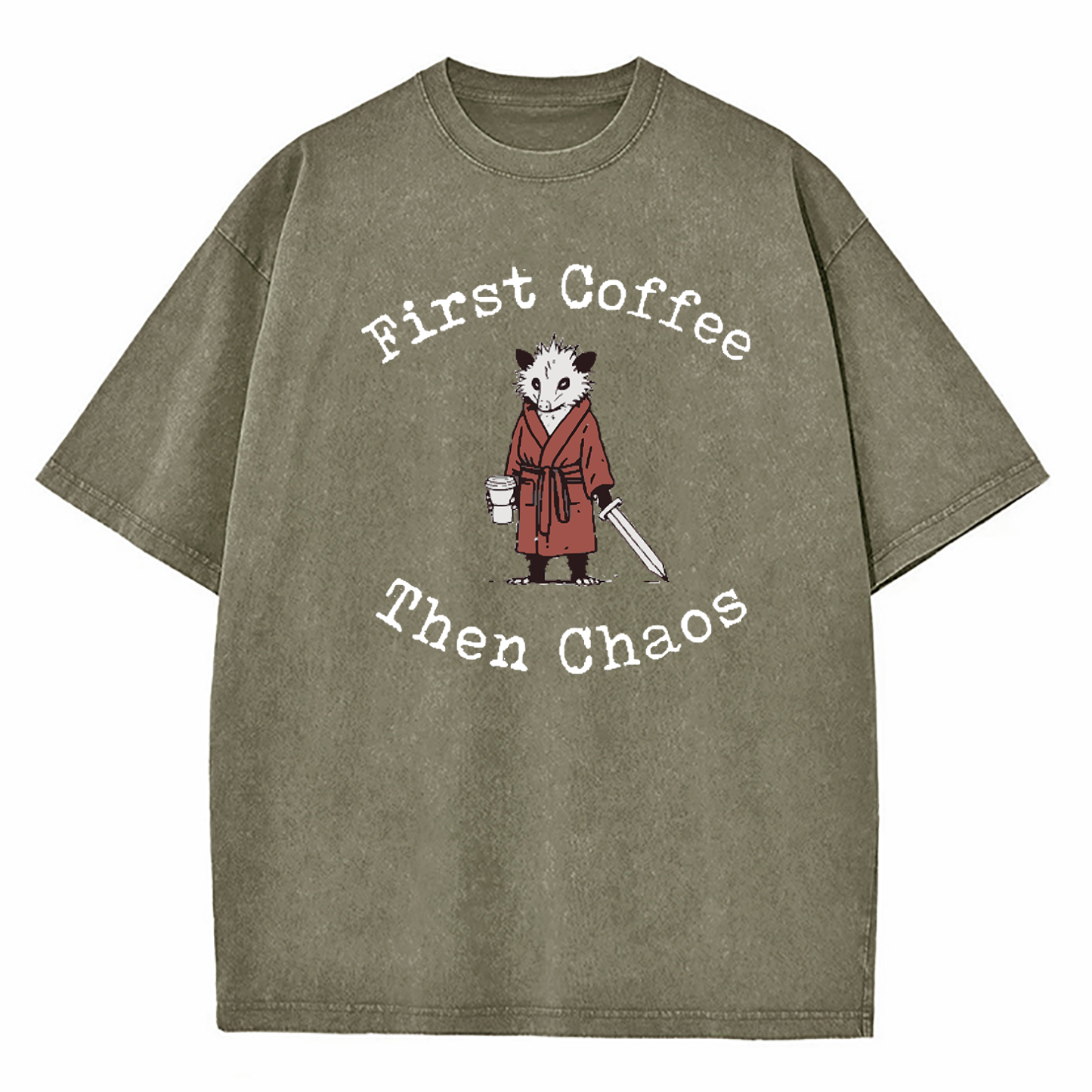 Opossum First Coffee Then Chaos Washed T-Shirt