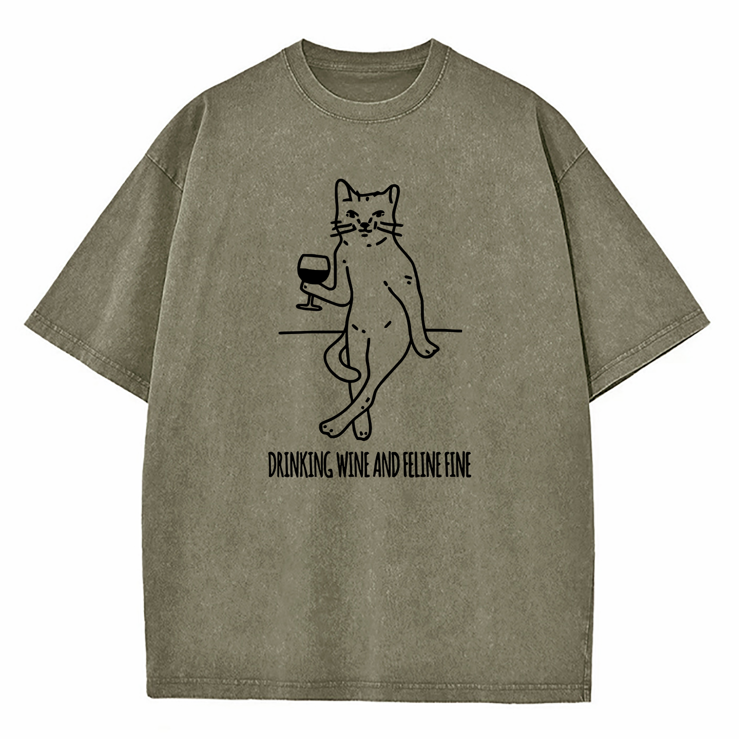 Drinking Wine And Feline Fine Washed T-Shirt