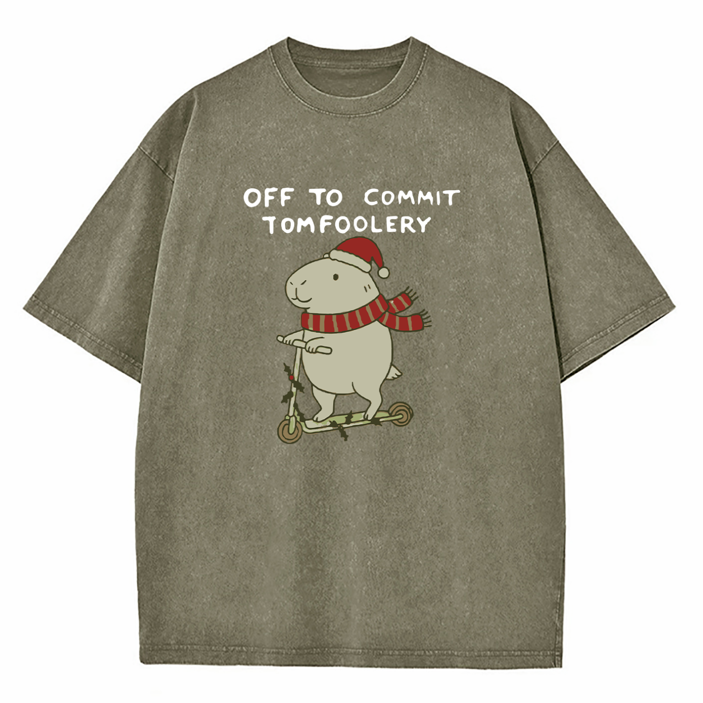 Capybara Off To Commit Tomfoolery Christmas Washed T-Shirt