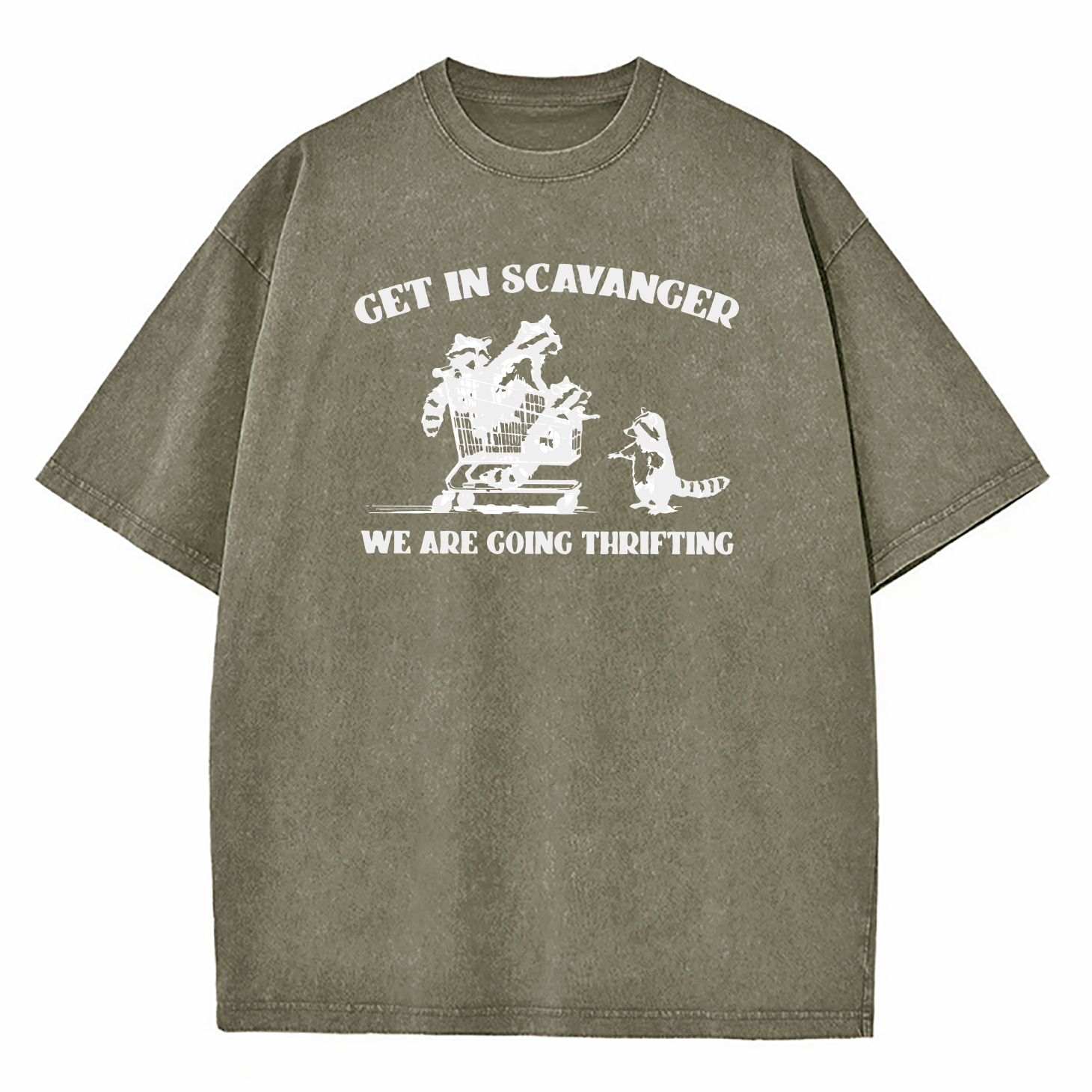 Get In Scavenger We're Going Thrifting Raccoon Washed T-Shirt