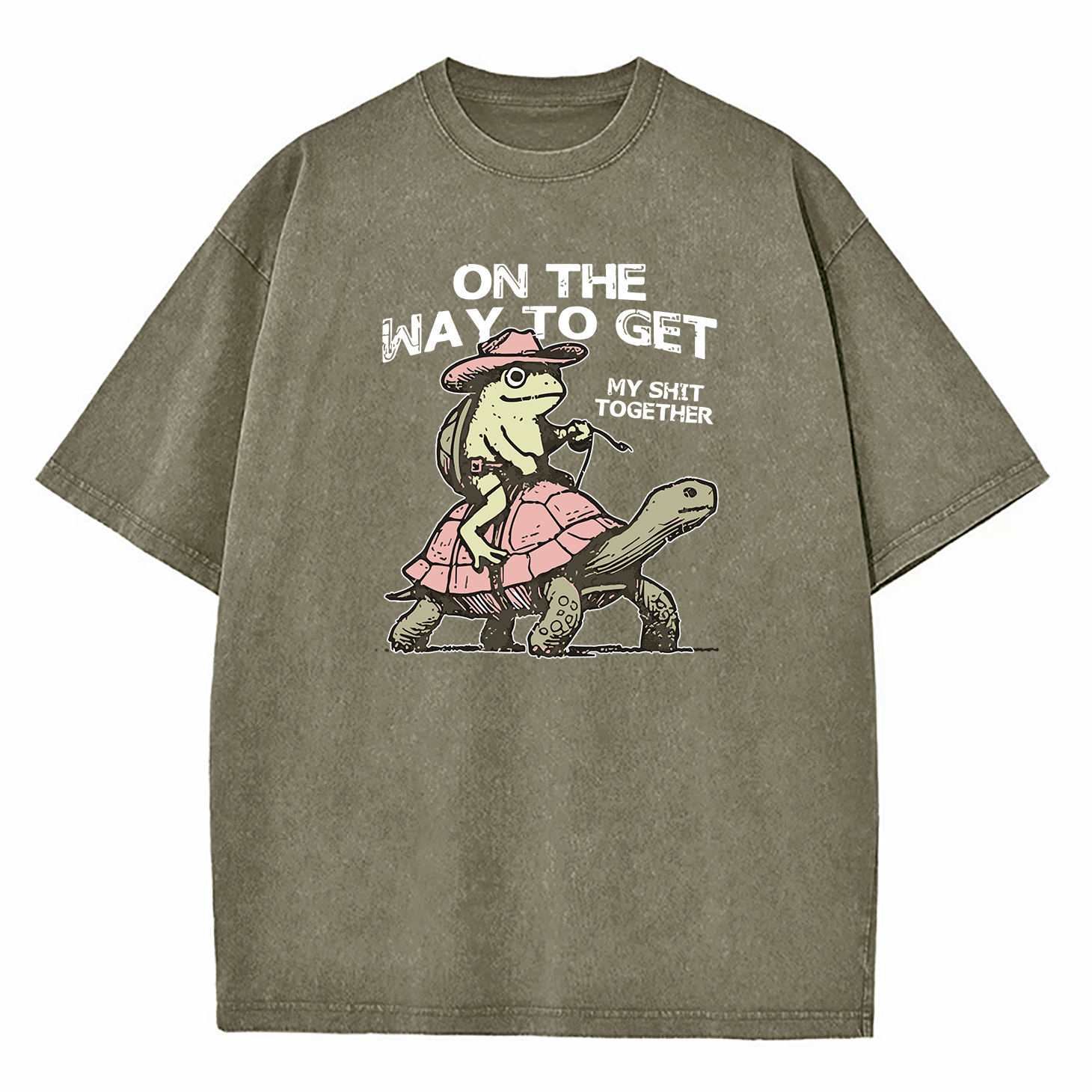 Turtle Frog On My Way To Get My Shit Together  Washed T-Shirt