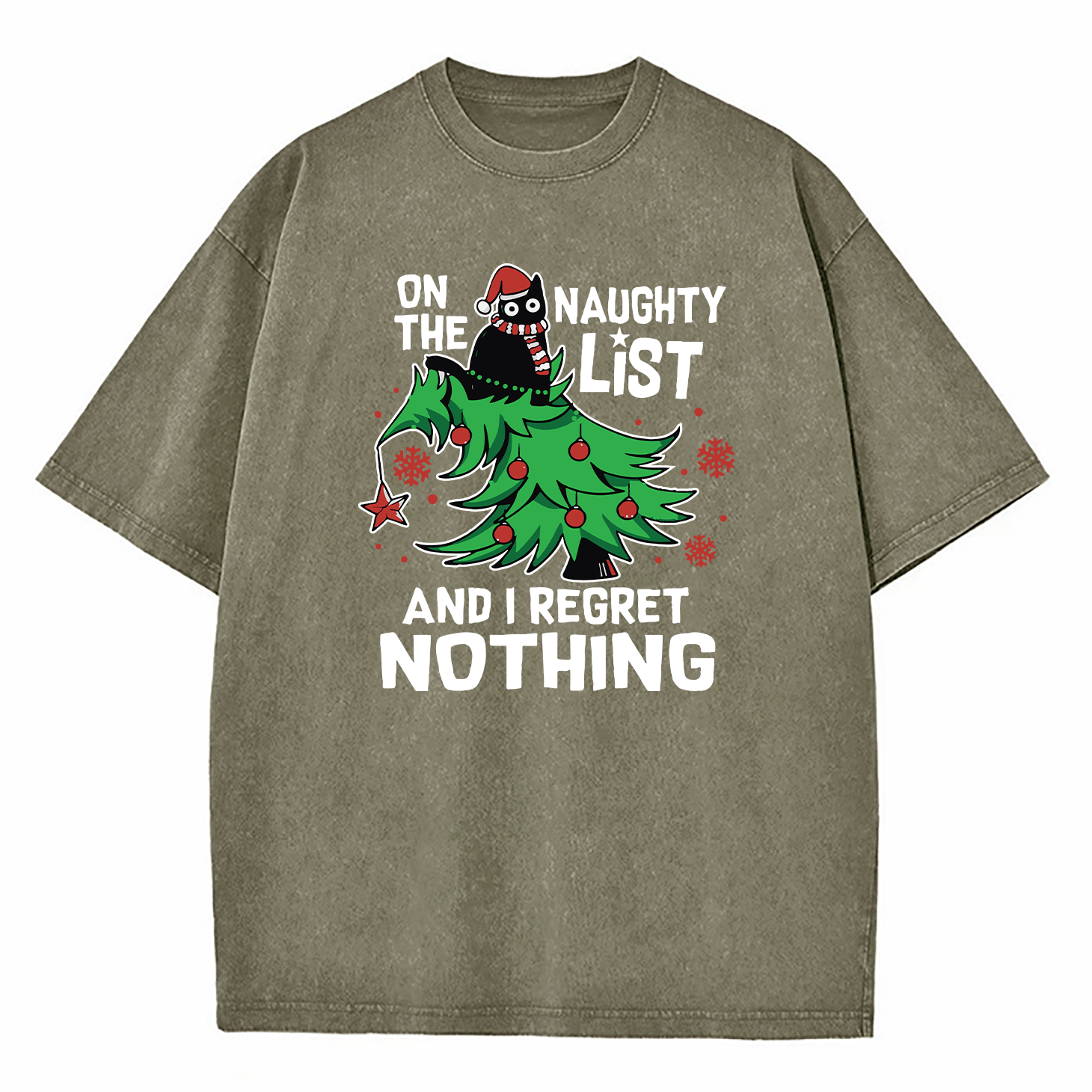 On The Naughty List I Regret Nothing Washed T-Shirt