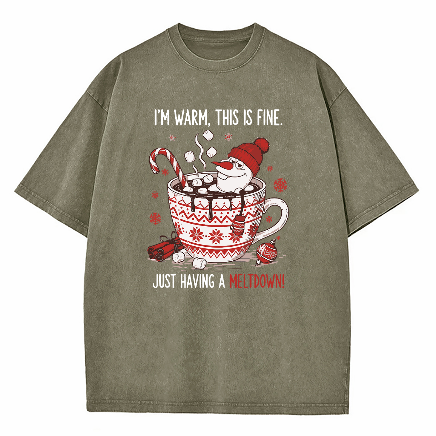 Olaf Snowman I’m Warm This Is Fine Just Having A Meltdown Washed T-Shirt