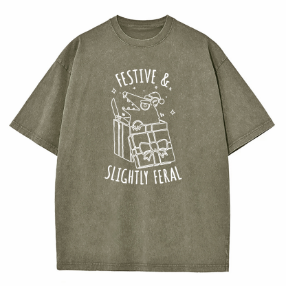 Festive & Slightly Feral Washed T-Shirt