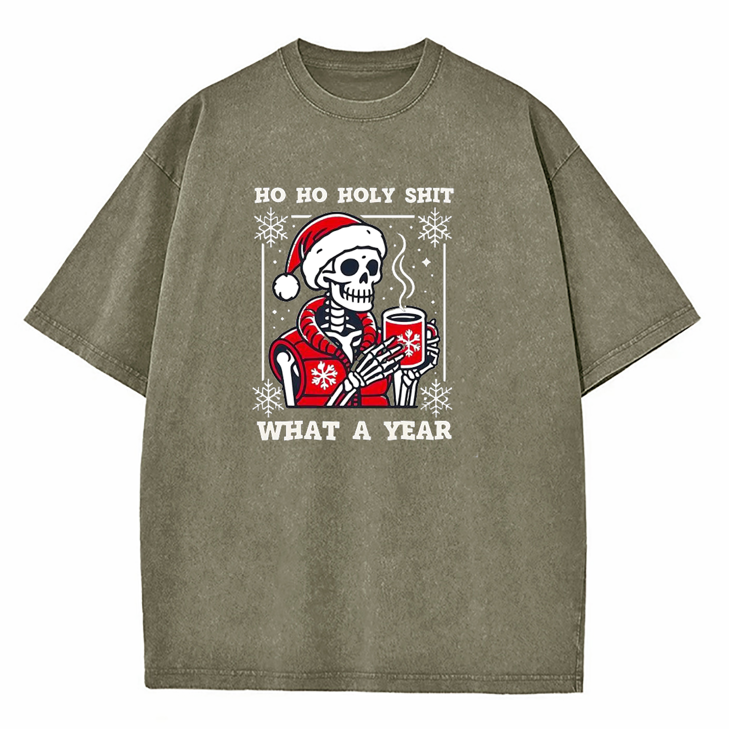 SKleton Ho Ho Holy Shit What a Year Christmas Washed T-Shirt