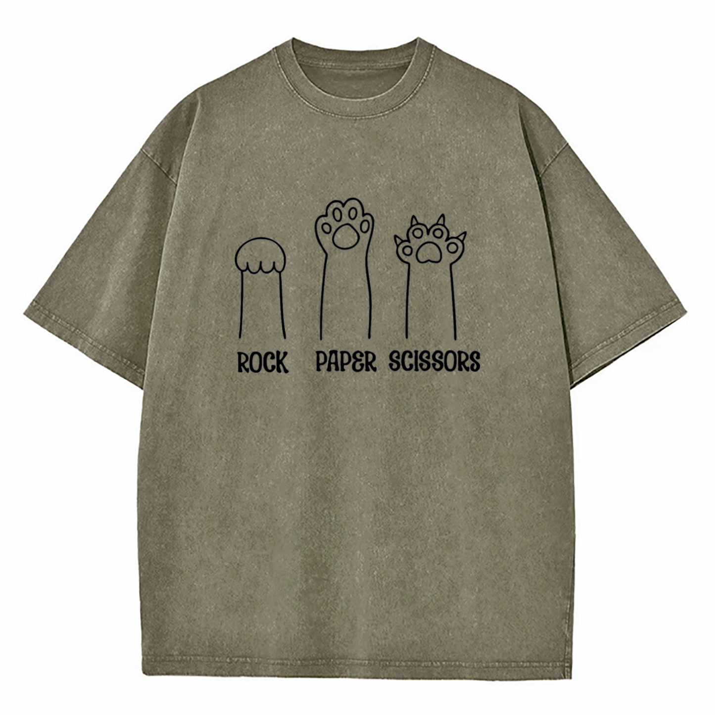 Funny Cat Paw Rock Paper Scissors Washed T-Shirt
