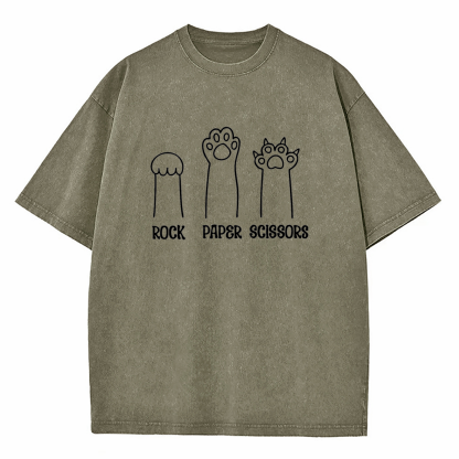 Funny Cat Paw Rock Paper Scissors Washed T-Shirt