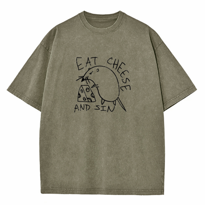 Eat Cheese And Sin Washed T-Shirt