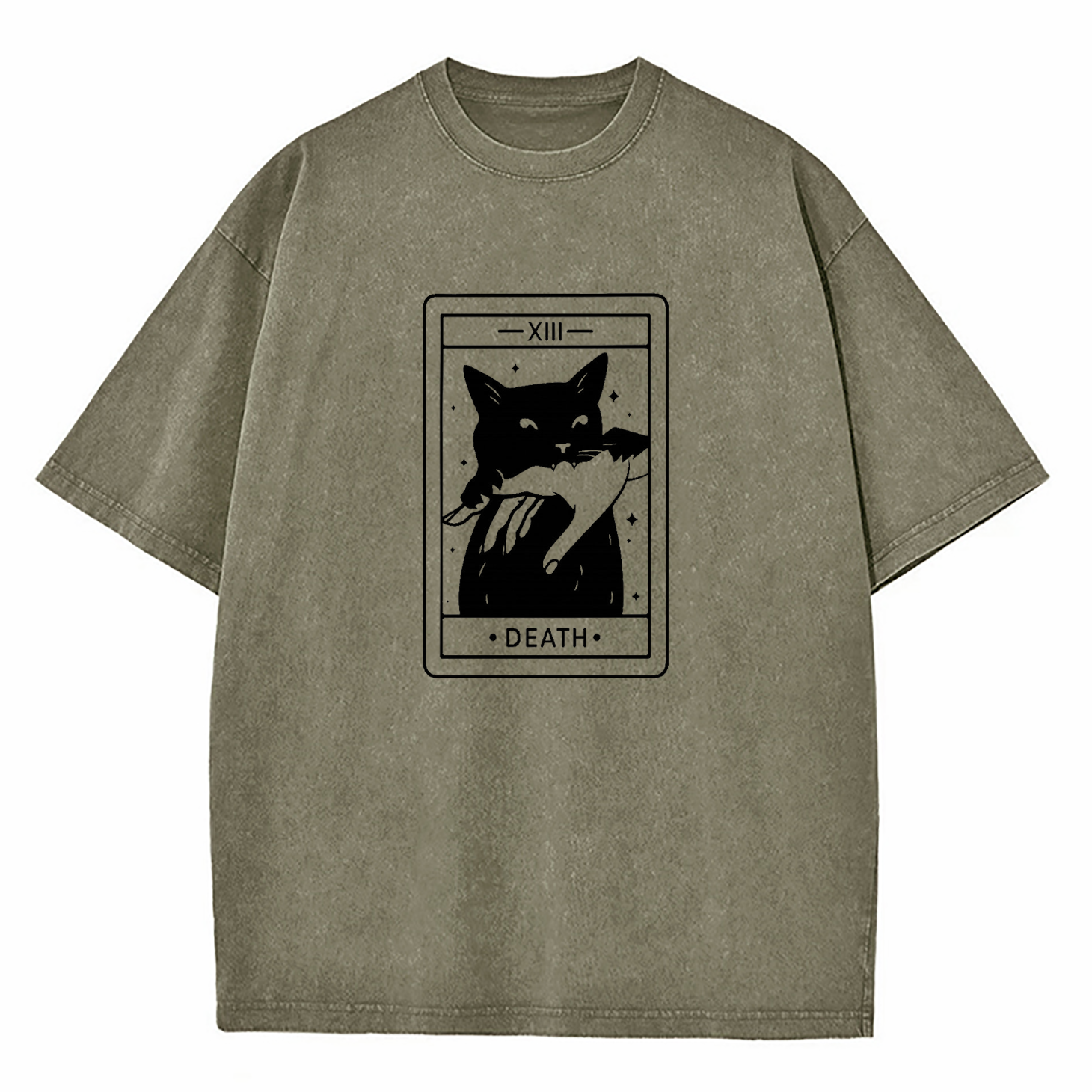 Tarot Death Cat Tarot Washed T-Shirt