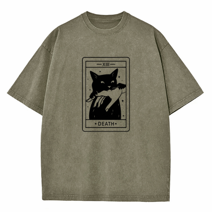 Tarot Death Cat Tarot Washed T-Shirt